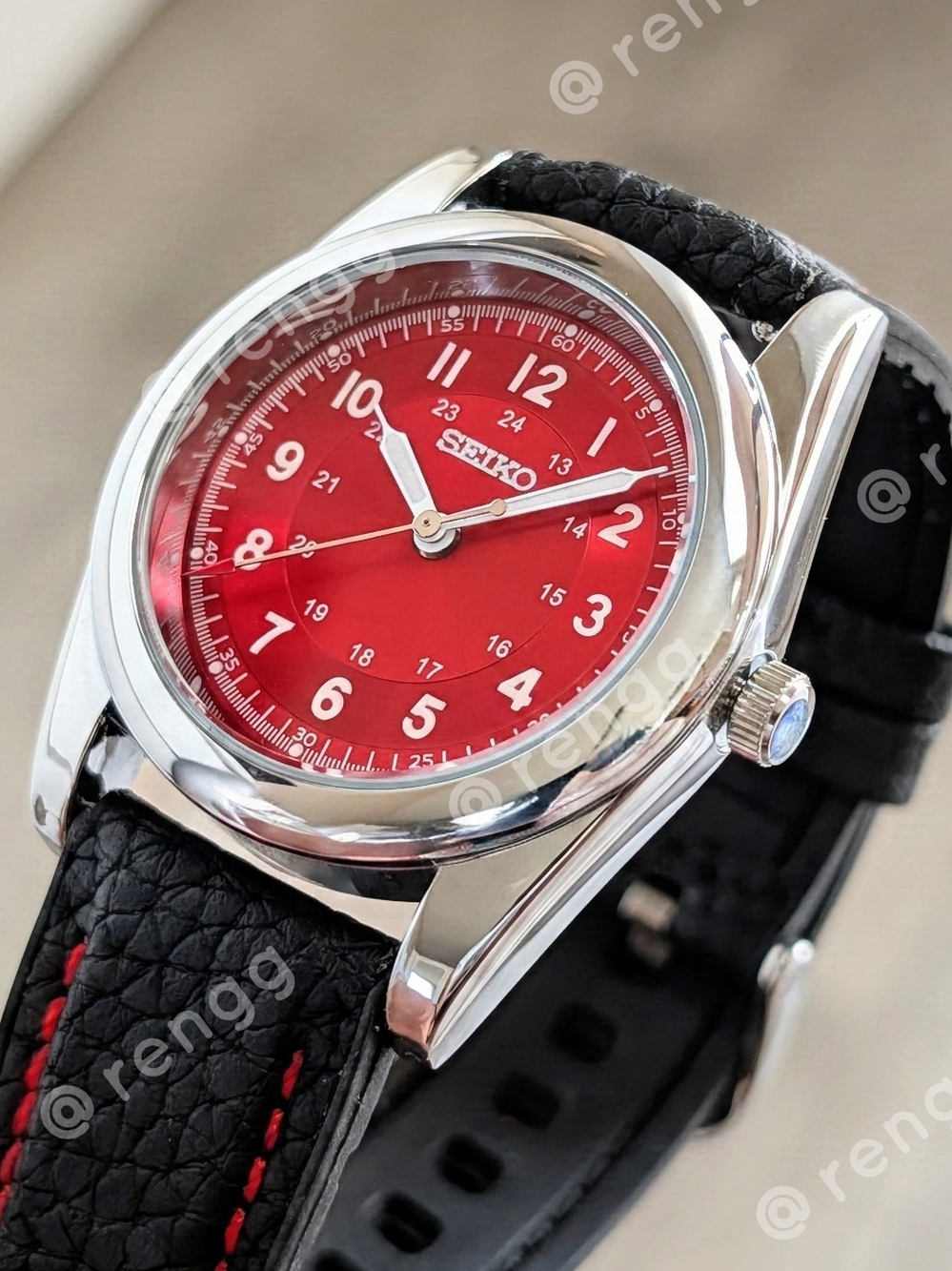 37mm Seiko Men’s Red Dial Mod Dress Watch Smooth Sweep Second